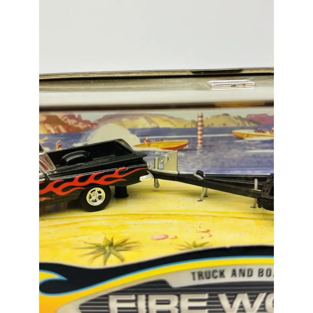 Hot Wheels Fire Workz '59 El Camino Crackerbox Racer Truck and Boat Set Sealed
